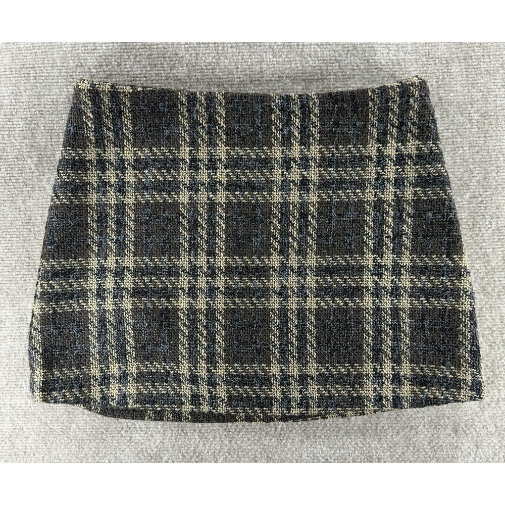 Steve Madden Plaid Tweed Mini Skirt M Brown‎ Beige Lined Fall Winter Preppy